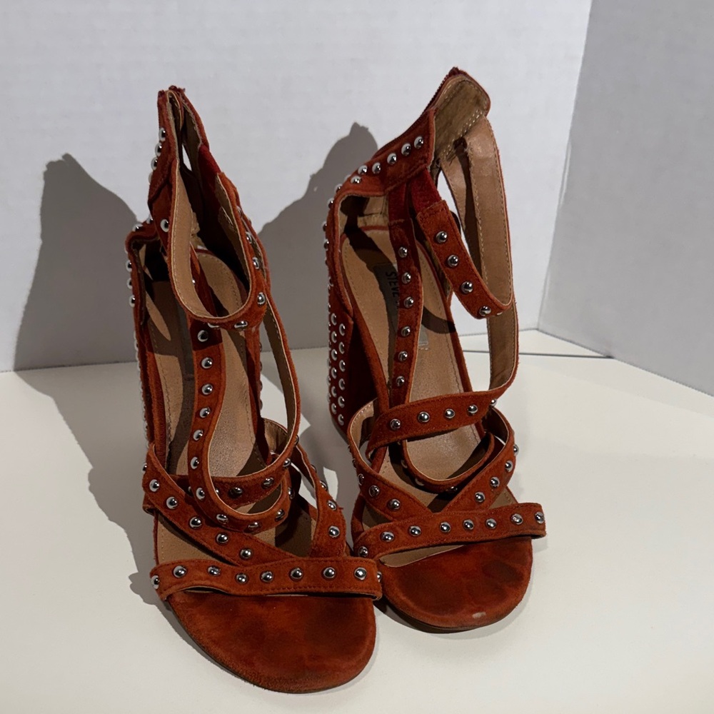 Steve Madden Rust Suede Studded Strappy Heels